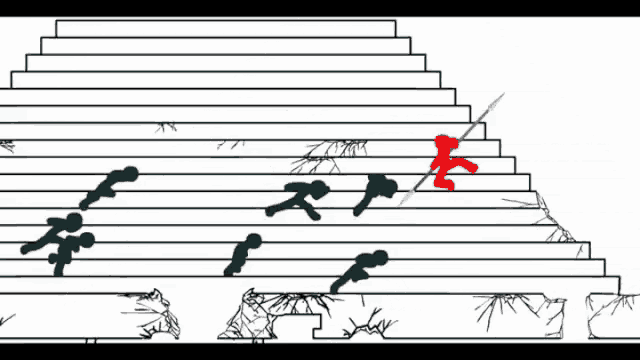 a black and white drawing of stairs with a red line
