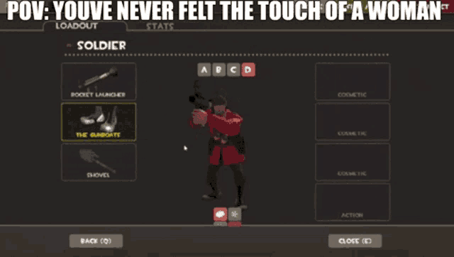 a screenshot of a video game with the words " youve never felt the touch of a woman " at the top