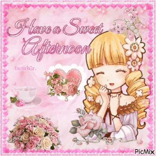 a card that says have a sweet afternoon with a girl on it