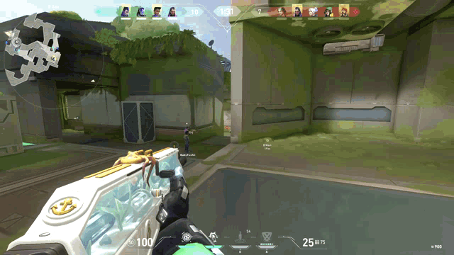 a screenshot of a video game shows a person holding a gun with the number 100 at the bottom