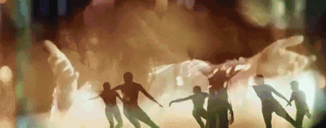 a group of people are dancing in a circle