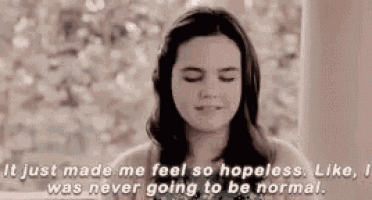 a girl with her eyes closed is saying `` it just made me feel so hopeless . ``