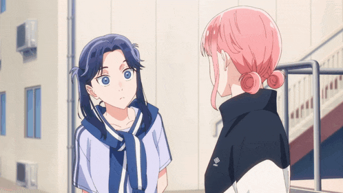 two anime girls are standing next to each other with one wearing a jacket that says umbro on it