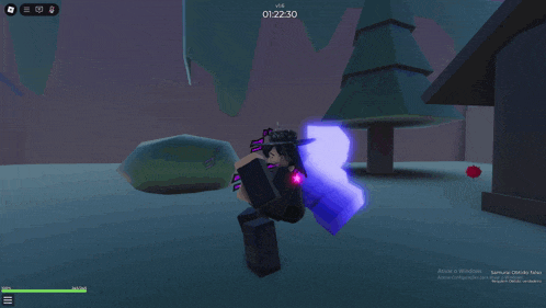 a screenshot of a video game shows a character with a purple r on his back