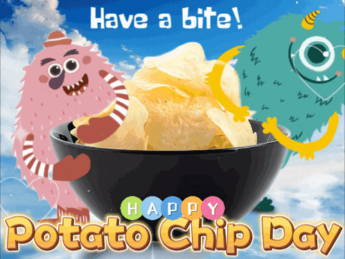 a poster for happy potato chip day with monsters