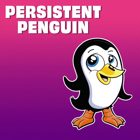 a picture of a penguin with the words persistent penguin behind it