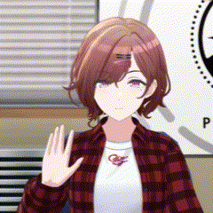 the girl is wearing a plaid shirt and a white shirt and waving her hand .