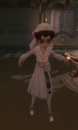 a girl in a white dress is standing in a room