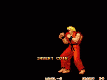 a video game screen that says insert coin level 4 and credit 00