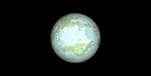 a computer generated image of a green and blue planet