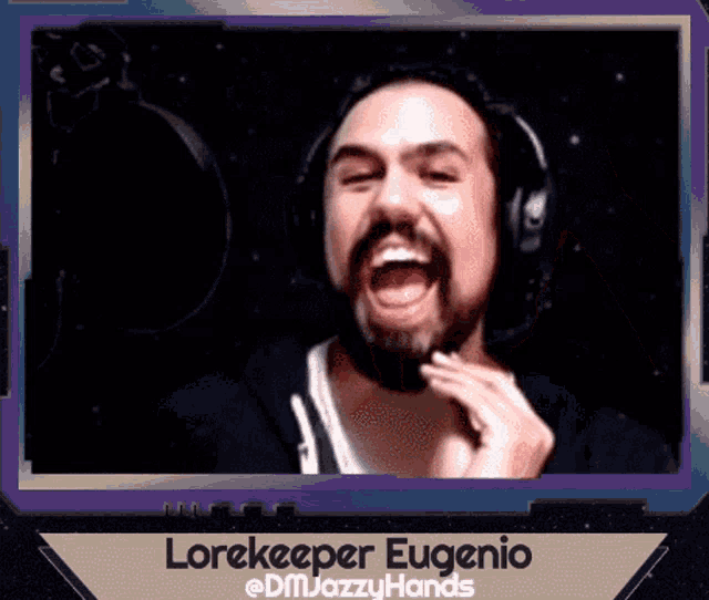 a picture of a man with his mouth open and the name lorekeeper eugenio