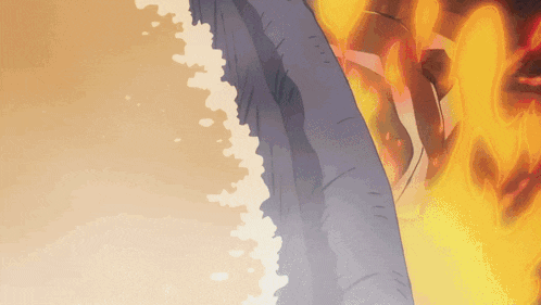 a cartoon drawing of a person standing in front of a wall with flames coming out of it