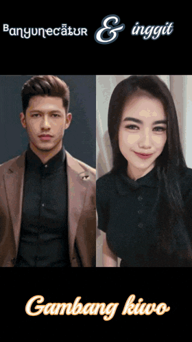 a man in a suit and a woman in a black shirt are featured on a poster that says gambang kowo