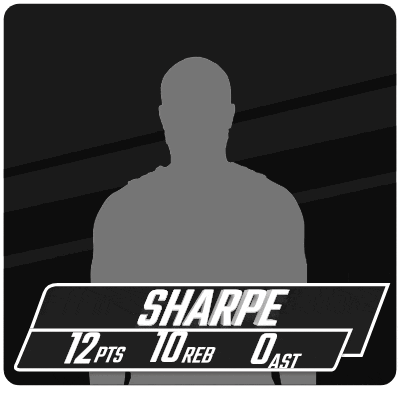 a silhouette of a man with the name sharpe 12 pts 10 reb 0ast