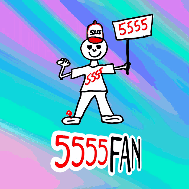 a person holding a sign that says 5555 fan