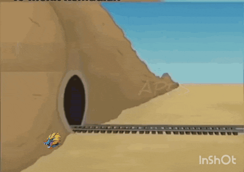 a cartoon of a train going through a tunnel with the word apes written on it