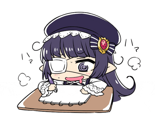 a drawing of a girl with purple hair and a purple eye