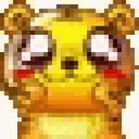 a close up of a cartoon tiger 's face with its eyes closed and red cheeks .