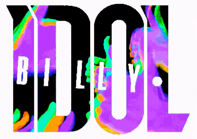a logo for billy idol with a rainbow background