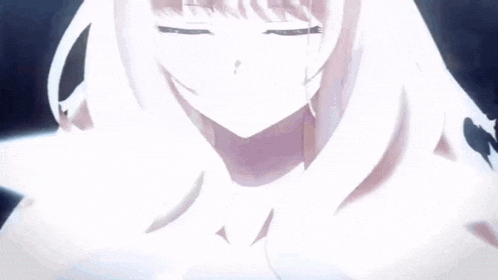 a girl with white hair and blue eyes is smiling