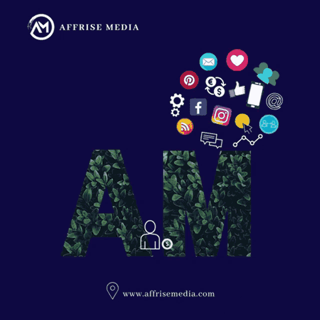 an ad for affrise media shows the letter a and m surrounded by icons