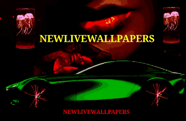 a poster for newlivewallpapers with a green car on it