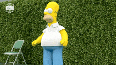homer simpson is standing in front of a fence with a sunday football logo
