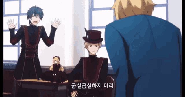 a man in a top hat is standing next to a girl in a dress