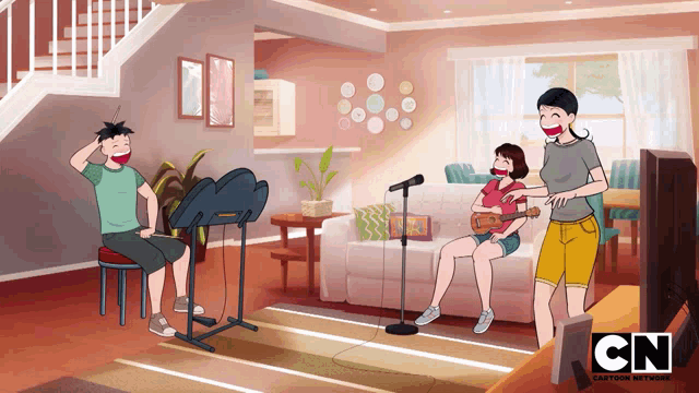 an advertisement for cartoon network shows a woman singing