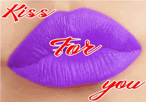 purple lips with the words kiss for you written in red