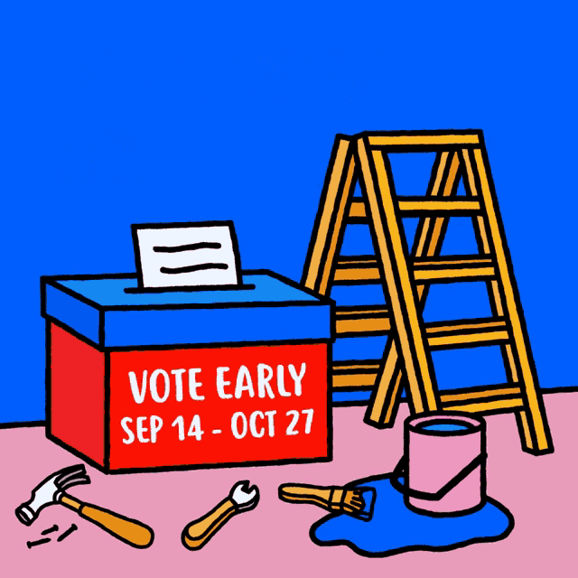 a cartoon of a box that says vote early sep 14 - oct 27