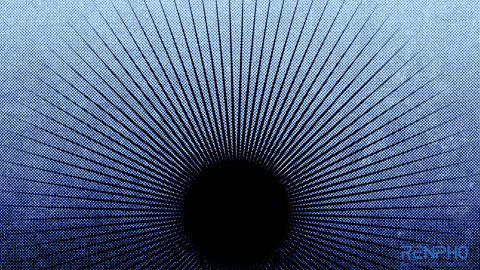 a blue background with a black circle and the word renpho on the bottom