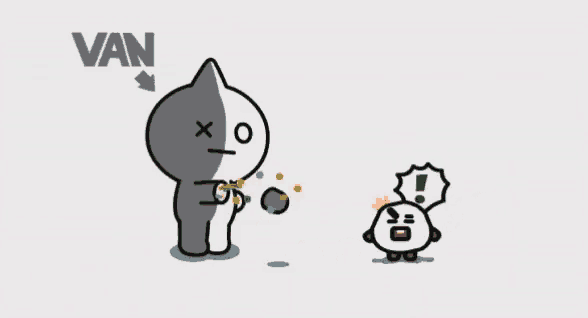 a cartoon character named van is standing next to a pile of confetti .