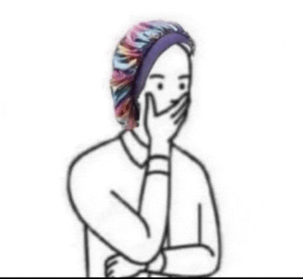 a black and white drawing of a person wearing a sleeping cap covering their mouth .