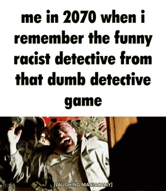 a man is laying on the floor with a caption that says laughing maniacally