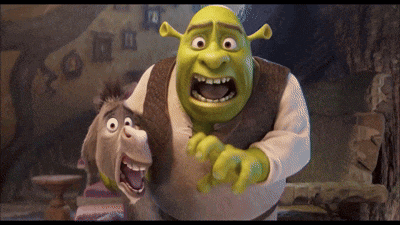 shrek and a donkey are laughing together in a scene from the movie shrek
