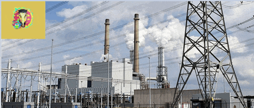a factory with smoke coming out of two chimneys