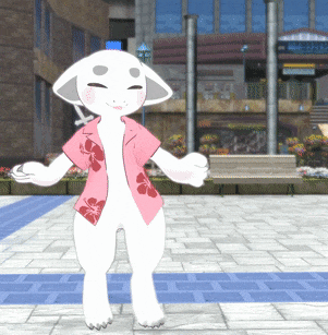 a cartoon character wearing a pink shirt with a flower on it