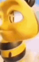 a close up of a yellow cartoon character with a black collar on a white surface .
