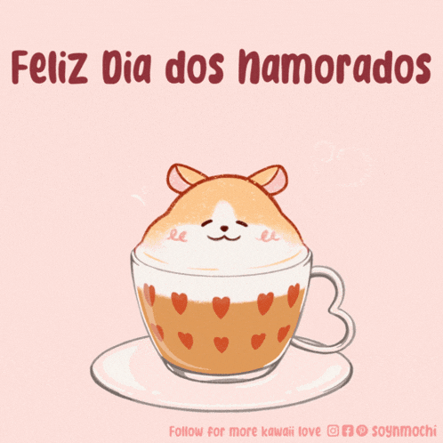 a drawing of a hamster in a cup of coffee with hearts on it