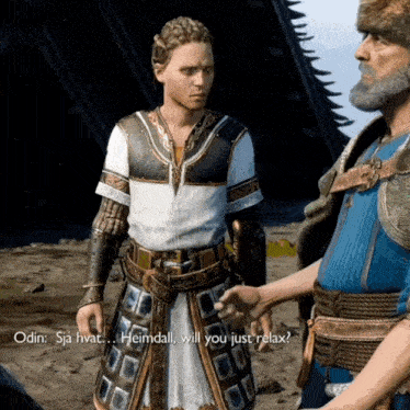 a screenshot of a video game shows a man asking another man if he will just relax