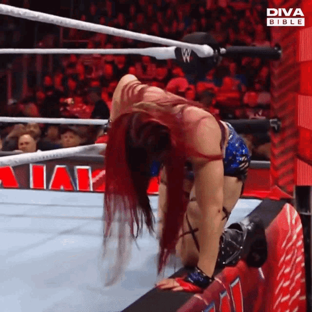 a female wrestler is kneeling down in a diva bible video