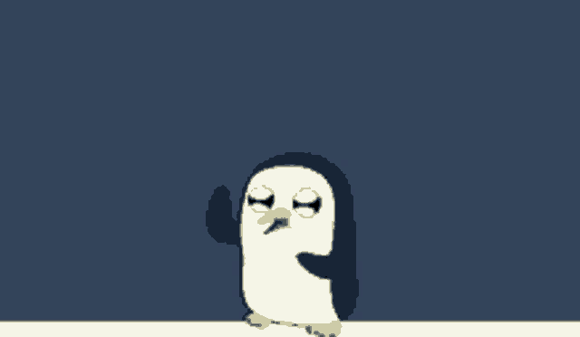 a cartoon penguin is standing on a white ledge