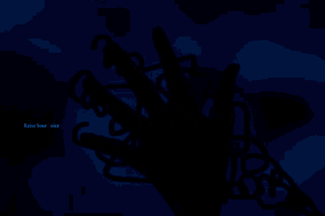a blue background with the words raise your voice in red