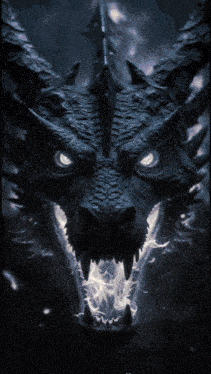 a close up of a dragon 's face with glowing eyes