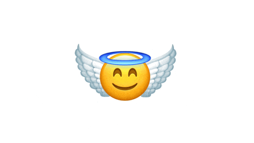 a smiley face with angel wings and a halo around its head