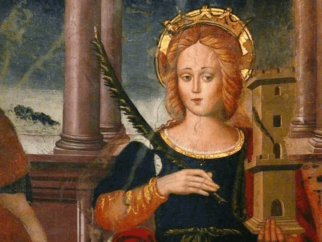 a painting of a woman holding a sword with a crown on her head