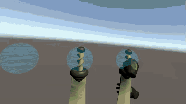 a computer generated image of a sword with a blue sphere on top