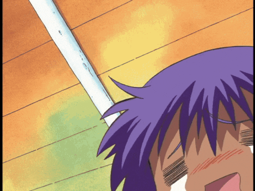 a drawing of a person with purple hair