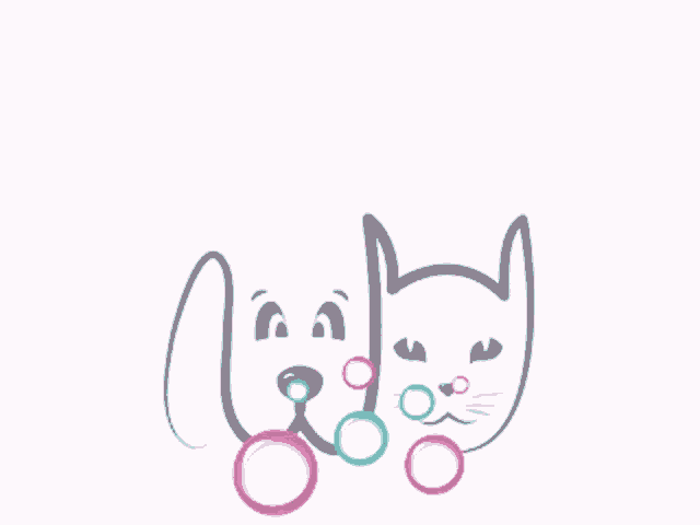 a drawing of a dog and a cat with bubbles around them